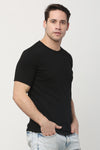 Solid Men Round Neck Black T Shirt