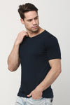Solid Men V Neck Navy Blue T Shirt