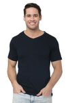 Solid Men V Neck Navy Blue T Shirt