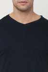 Solid Men V Neck Navy Blue T Shirt