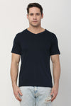 Solid Men V Neck Navy Blue T Shirt