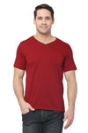 Solid Men V Neck Maroon T Shirt