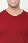 Solid Men V Neck Maroon T Shirt