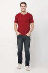 Solid Men V Neck Maroon T Shirt