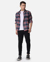 Men's Blue & Red Drop Shoulder Flannel Cotton Full Sleeves Shirt