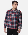 Men's Blue & Red Drop Shoulder Flannel Cotton Full Sleeves Shirt