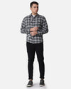 Men's Light Grey & White Drop Shoulder Flannel Cotton Full Sleeves Shirt