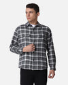 Men's Light Grey & White Drop Shoulder Flannel Cotton Full Sleeves Shirt