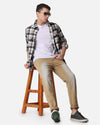 Men's Beige & Black Drop Shoulder Flannel Cotton Full Sleeves Shirt