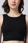 Women's Gym Co-Ord Set Black Leggings & Sleeveless Crop Top