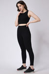 Women's Gym Co-Ord Set Black Leggings & Sleeveless Crop Top