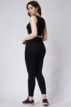 Women's Gym Co-Ord Set Black Leggings & Sleeveless Crop Top