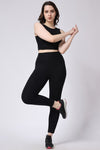 Women's Gym Co-Ord Set Black Leggings & Sleeveless Crop Top