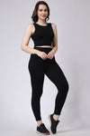 Women's Gym Co-Ord Set Black Leggings & Sleeveless Crop Top