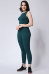 Women's Gym Co-Ord Set Green Leggings & Sleeveless Crop Top
