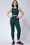 Women's Gym Co-Ord Set Green Leggings & Sleeveless Crop Top