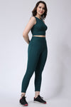 Women's Gym Co-Ord Set Green Leggings & Sleeveless Crop Top