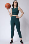 Women's Gym Co-Ord Set Green Leggings & Sleeveless Crop Top