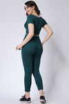Women's Gym Co-Ord Set Green Leggings & Half Sleeves Crop Top