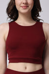 Women's Gym Co-Ord Set Maroon Leggings & Sleeveless Crop Top
