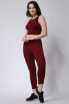 Women's Gym Co-Ord Set Maroon Leggings & Sleeveless Crop Top