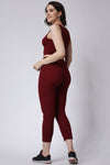 Women's Gym Co-Ord Set Maroon Leggings & Sleeveless Crop Top