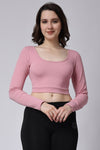 Pink Ribbed Crop Gym Top