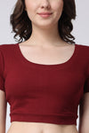 Women Gym Half Sleeves Crop Tank Top Maroon