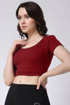 Women Gym Half Sleeves Crop Tank Top Maroon