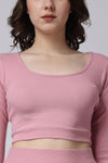 Women's Gym Co-Ord Set Pink Shorts & Full Sleeves Crop Top