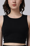 Women's Black Ribbed Shorts and Sleeveless Crop Top Gym Co-Ord Set