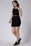 Women's Black Ribbed Shorts and Sleeveless Crop Top Gym Co-Ord Set