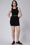 Women's Black Ribbed Shorts and Sleeveless Crop Top Gym Co-Ord Set