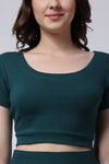 Women's Green Shorts and Half Sleeves Crop Top Gym Co-Ord Set
