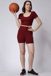 Women's Gym Co-Ord Set Ribbed Half Sleeves with Shorts