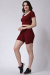 Women's Gym Co-Ord Set Ribbed Half Sleeves with Shorts