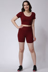 Women's Gym Co-Ord Set Ribbed Half Sleeves with Shorts